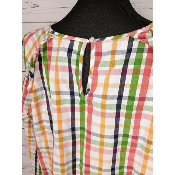 Crown & Ivy Size 2X Green Red Picnic Highland Holiday Ruffle Blouse - Picture 4 of 9